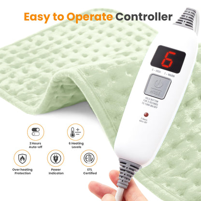 Electric Heating Pad for Back Pain Relief & Cramps - 6 Heat Settings,Auto Shut Off,Moist Heat Options,Portable Heated Pads for Neck/Shoulder Machine Washable Gift for Men Women,Grey,12"x24"