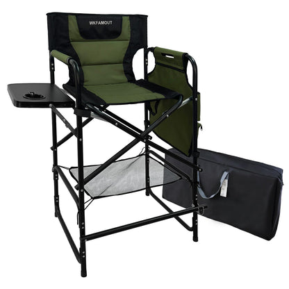 WKFAMOUT Tall Folding Directors Chair with Side Table 30.71" Seat Height Foldable Camping Chair Bar Stool for Makeup Artist Face Painting with Footrest and Storage Pocket Supports 350LBS