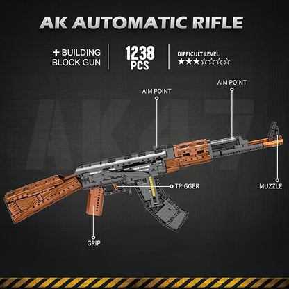 Reobrix Building Block Gun Toy Set for Adults 1238Pcs 1:1 AK-47 Model Kit Collectible Military Gun for Display Ideal Gifts for Military Enthusiasts 14+