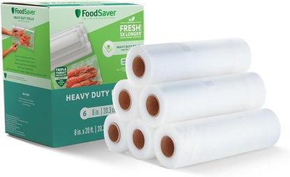 FoodSaver Heavy-Duty Vacuum Seal Rolls - 8" x 20' | 6-Pack for Food Storage & Sous Vide Cooking