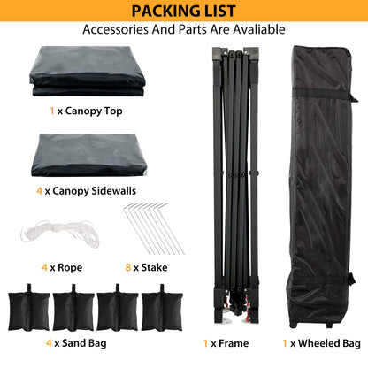 GarveeTech 10x10 Pop Up Canopy with 4 Removable Sidewalls and Windows, 3 Adjustable Heights Commercial Shelter, Portable Enclosed Instant Tent with Wheeled Carry Bag, Waterproof Outdoor Gazebo, Black