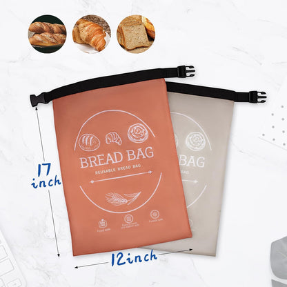 Beeswax Bread Bags - 2 Pack XL Reusable Waxed Linen Storage Bags | Eco-Friendly & Freezer-Safe (Orange & Grey)