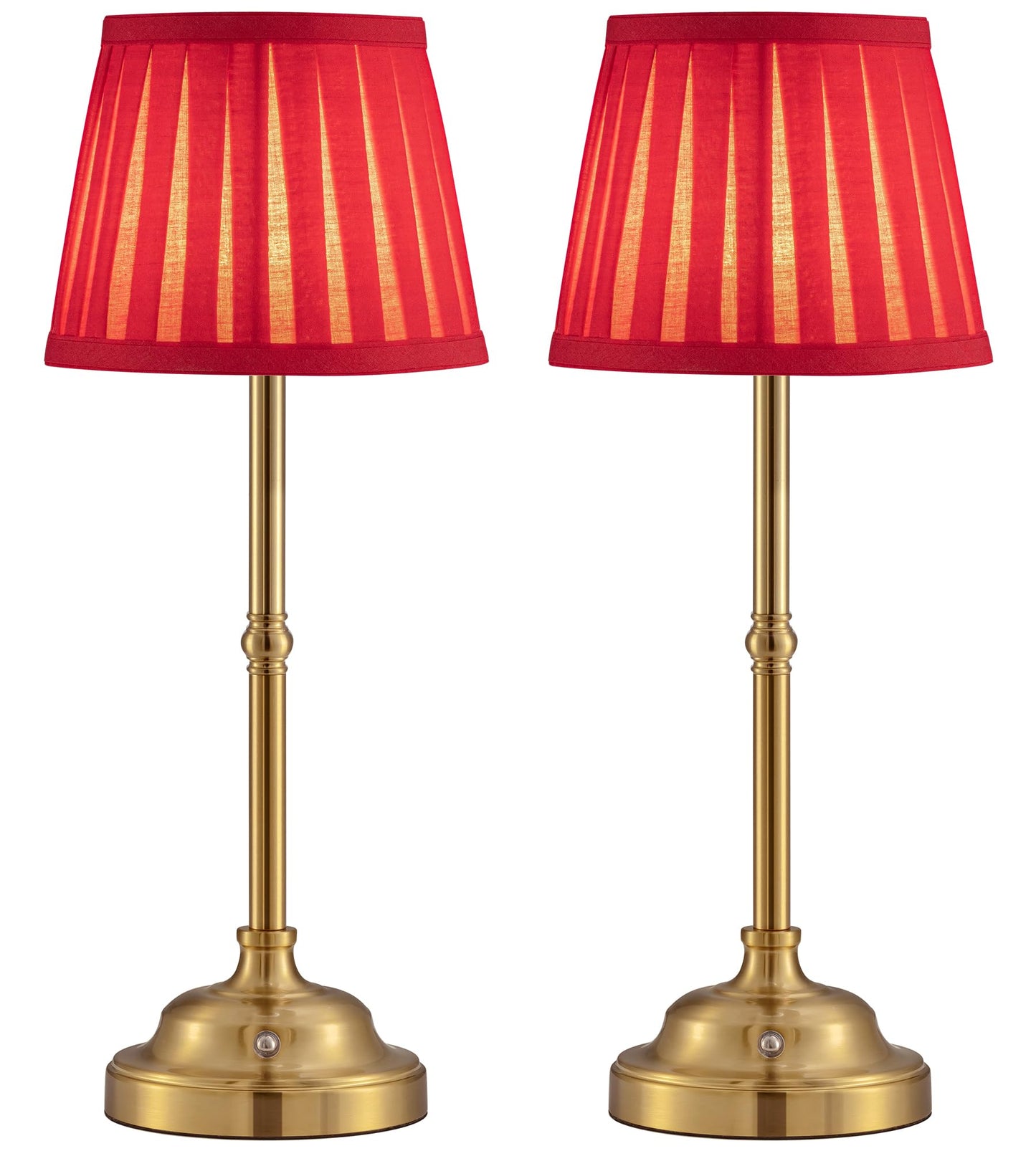 KDG Cordless LED Table Lamp Set of 2, Portables Fabric Shade Desk Lamps, 4000mAh Rechargeable Battery Powered Lighting, Dimmable Light for Dining Room, Bedroom, Bedside, Night Light, Balcony (Red)