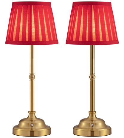 KDG Cordless LED Table Lamp Set of 2, Portables Fabric Shade Desk Lamps, 4000mAh Rechargeable Battery Powered Lighting, Dimmable Light for Dining Room, Bedroom, Bedside, Night Light, Balcony (Red)