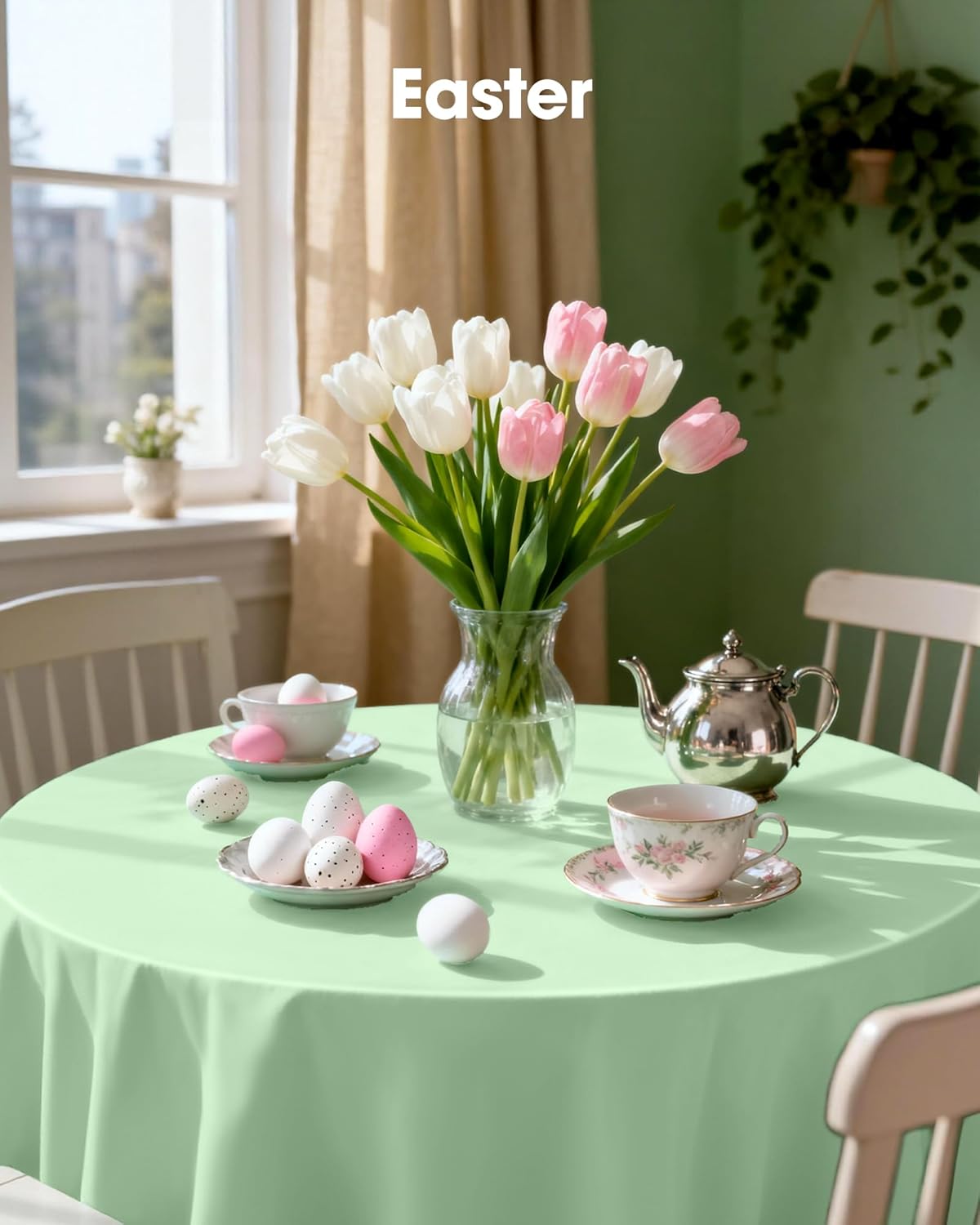 Pureegg Disposable Round Table Cloths - 84'' Sage Green, Leakproof & Sturdy, 8 Pack for Easter Parties