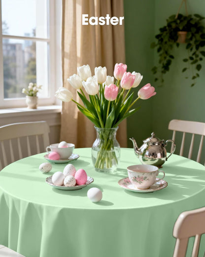 Pureegg Disposable Round Table Cloths - 84'' Sage Green, Leakproof & Sturdy, 8 Pack for Easter Parties