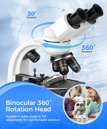 Compound Binocular Microscope for Adults, Professionals & Kids, 40X-2000X Magnification with LED Illumination, Mechanical Stage, WF10x & WF25x Eyepieces，Compatible for Lab, School, Home Education