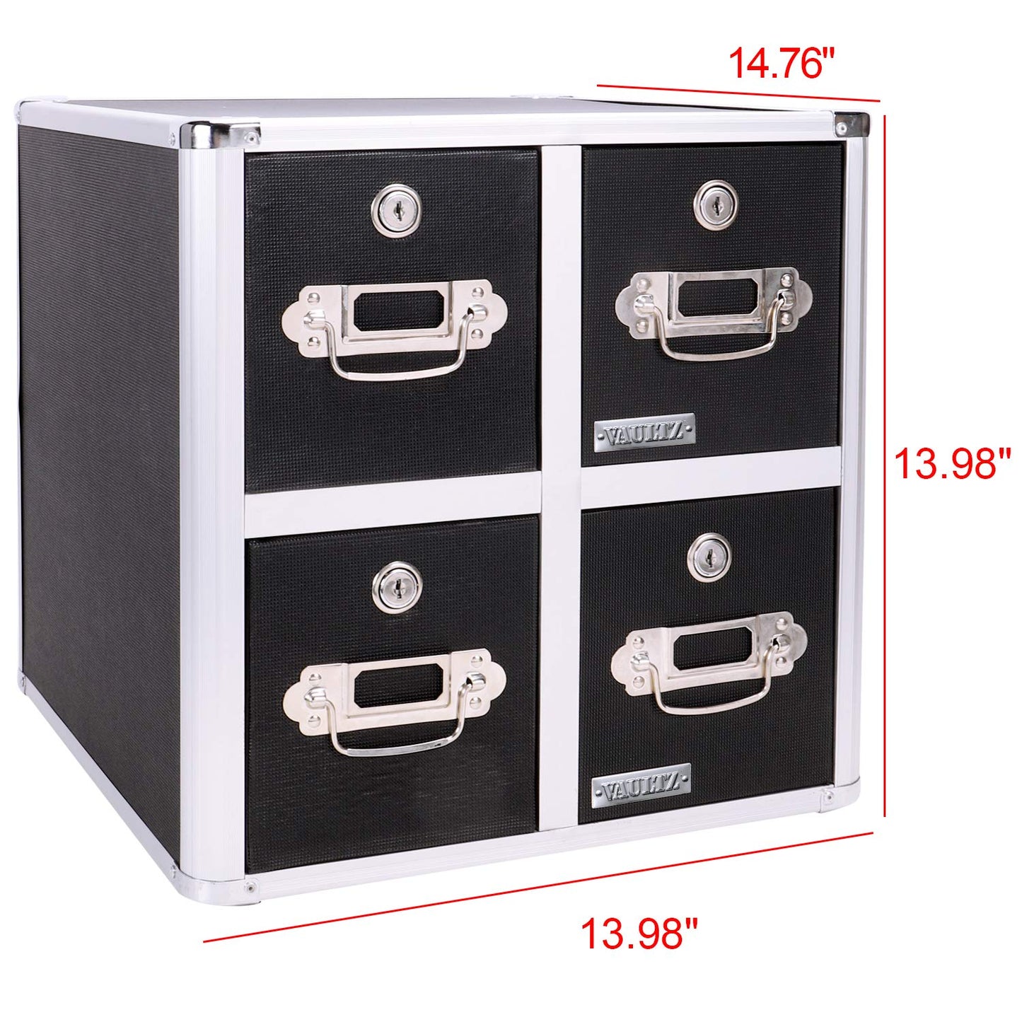 Vaultz CD Case Holder - File Cabinet CD Rack w/ 4 Drawers and Key Locks, 14 x 14.5 x 15.5 Inch DVD Organizer and CD Storage Box - Black