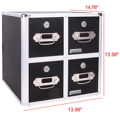 Vaultz CD Case Holder - File Cabinet CD Rack w/ 4 Drawers and Key Locks, 14 x 14.5 x 15.5 Inch DVD Organizer and CD Storage Box - Black