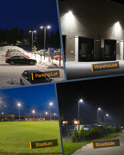 DEMILARE 400W LED Parking Lot Light - 60,000LM Adjustable Arm Mount Outdoor Flood Shoebox Light with Dusk to Dawn Photocell, IP65 Waterproof Commercial Street Area Lighting for Parking Lot, Stadium