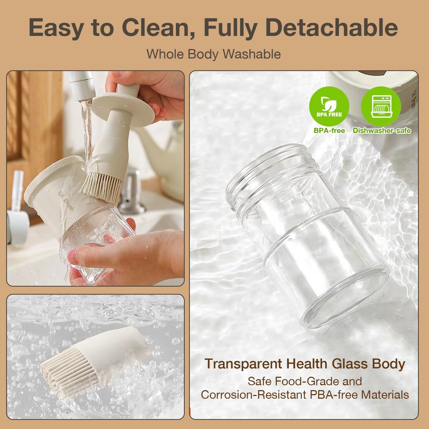 YARRAMATE 300ml /10oz Oil Dispenser with Brush - Glass Oil Bottle for Kitchen with Silicone Heat Resistant Basting Brush - Cooking Brush for Vinegar Sauce BBQ Grill Frying - Creamy White