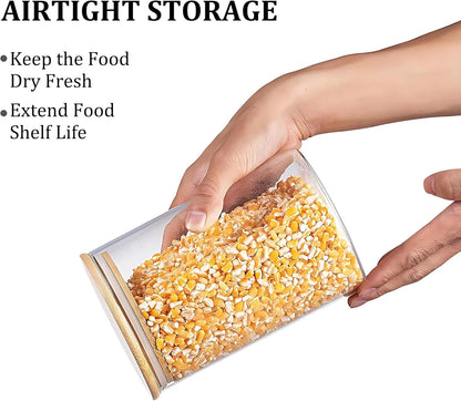 YMMIND Glass Food Storage Jars - Airtight Bamboo Lid Canisters Set of 3 | Clear Cylindrical Containers for Pasta, Coffee, Cookies, Nuts, Cereal, Oats, Flour