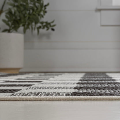 JONATHAN Y Geometric Bold Gingham Indoor Outdoor Area Rug 8X10 Black/Cream, Darcy Traditional for Backyard, Patio, Porch, Easy-Cleaning, High Traffic, Pet-Friendly, Non-Shedding (TSN201A-8)