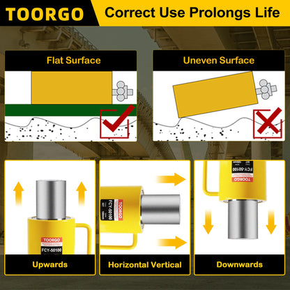 TOORGO 50T 4Inch Stroke Porta Power Single Acting Lifting Cylinder for Shipbuilding, Machinery and Industry,Automatically Retract Split Hydraulic Cylinders Jacks, Yellow