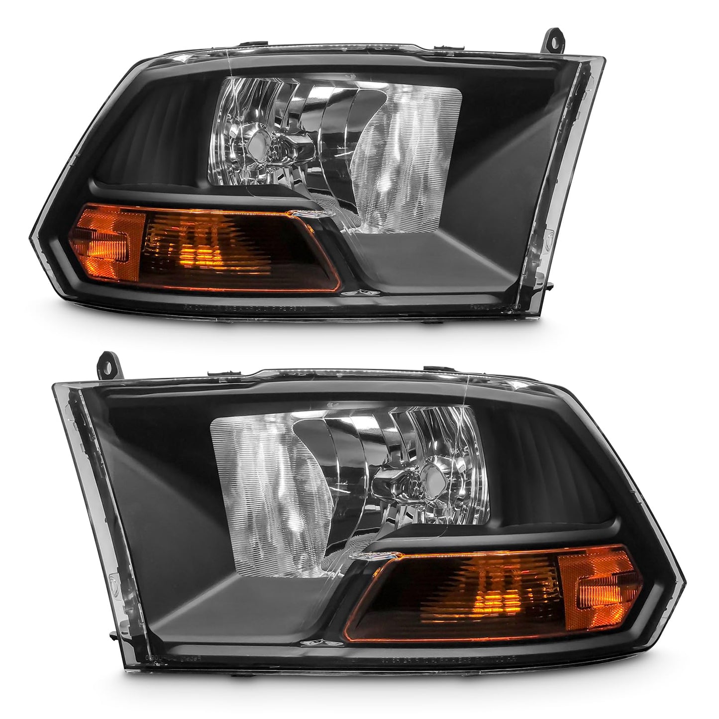 ADCARLIGHTS For 2009-2012 Dodge Ram 1500 2500 3500 Pickup Dual Cab Trims Headlights Black Housing Amber Reflector Driver and Passenger Side(Not fit Quad Models) Pair（W/O Bulbs）