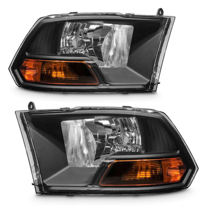 ADCARLIGHTS For 2009-2012 Dodge Ram 1500 2500 3500 Pickup Dual Cab Trims Headlights Black Housing Amber Reflector Driver and Passenger Side(Not fit Quad Models) Pair（W/O Bulbs）