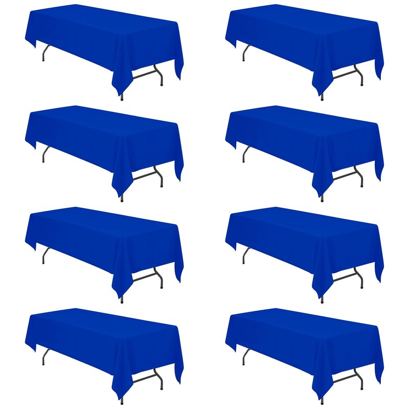 BRILLMAX 8 Pack Royal Blue Tablecloths 60 x 126 Inch for 8ft Rectangle Tables - 150 GSM Polyester Fabric, 15" Standard Drop, Water, Stain & Wrinkle Resistant Cloth Cover for Wedding Dining Buffet