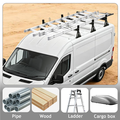 hightall Van Ladder Rack with Roller,Adjustable Length 50-61" Van Roof Rack with Cargo Stoppers,Compatible with Ford Transit150/250/350,Enclosed Trailer,Drilling Required