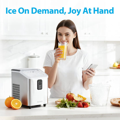 Aeitto Ice Maker Countertop 26lbs/24H, 8 Ice Cubes 2 Sizes of Bullet Ice Ice Machine Ready in 6 Mins, Portable Ice Makers with Basket & Scoop, Auto Self-Cleaning for Home/Kitchen/Office Stainless
