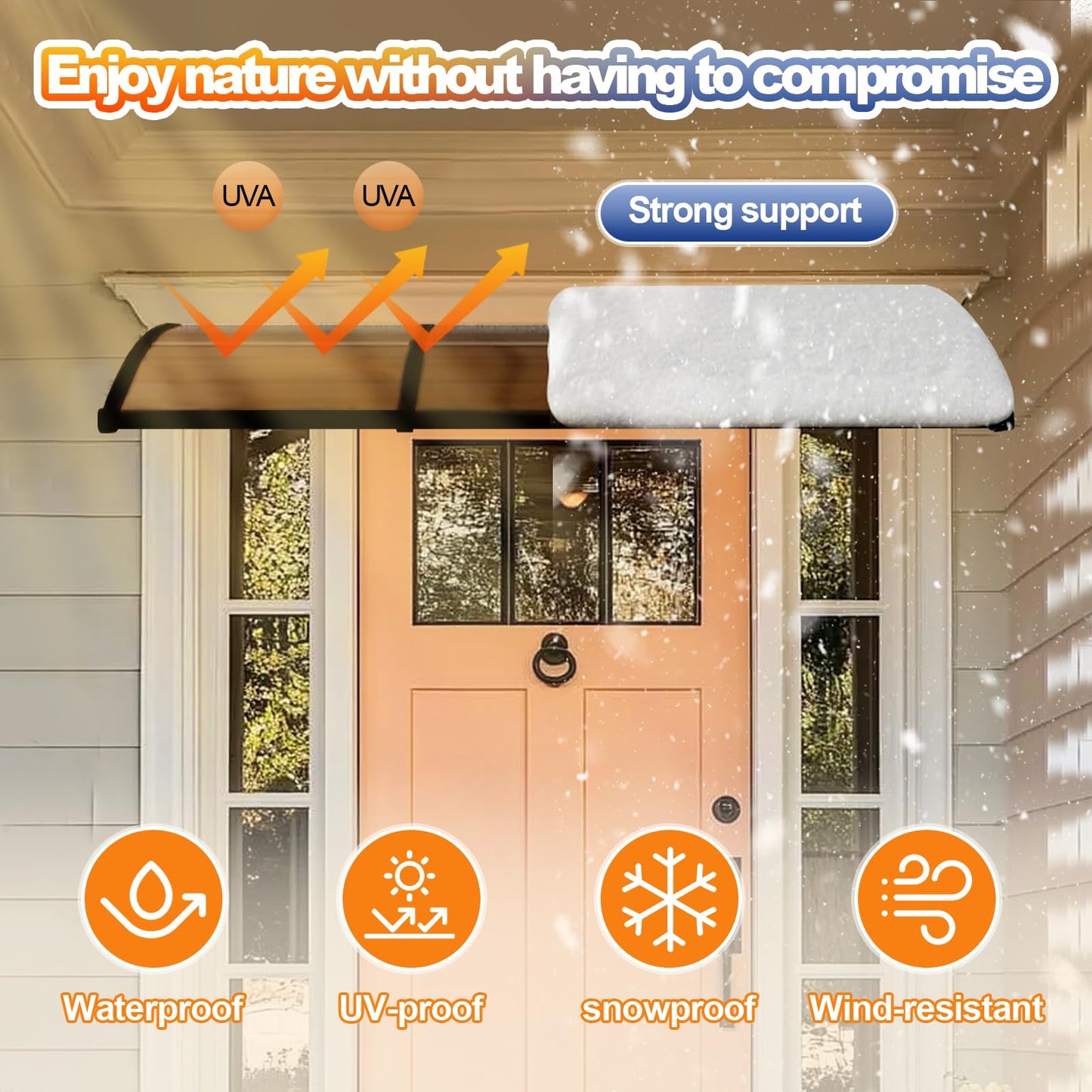 Door Awning,Awning for Door Entrance with Polycarbonate Cover,Shields Windows,Patio & Exteriors from Sun/Rain/Snow Brown 24x87in/60x220cm