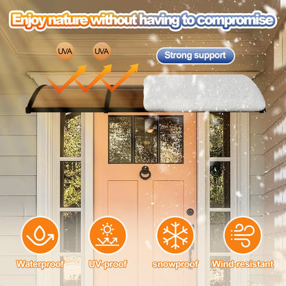 Door Awning,Awning for Door Entrance with Polycarbonate Cover,Shields Windows,Patio & Exteriors from Sun/Rain/Snow Brown 24x87in/60x220cm