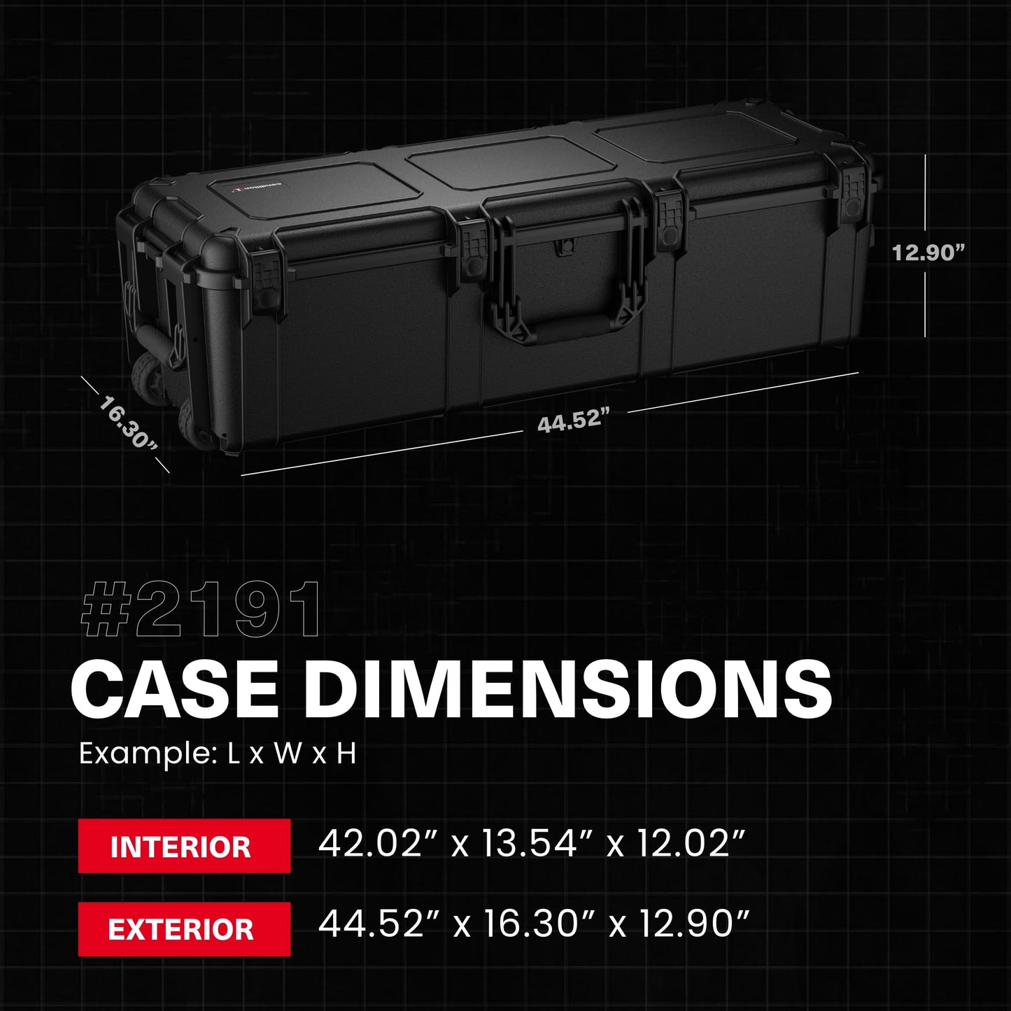 Condition 1 45" Empty Waterproof Hard Case w/Wheels – Lockable, TSA Approved Gear Storage Long Trunk, IP67-Rated Waterproof, Stackable, Rugged Travel Case – Black, Made in USA, 44.52"x16.30"x12.90"