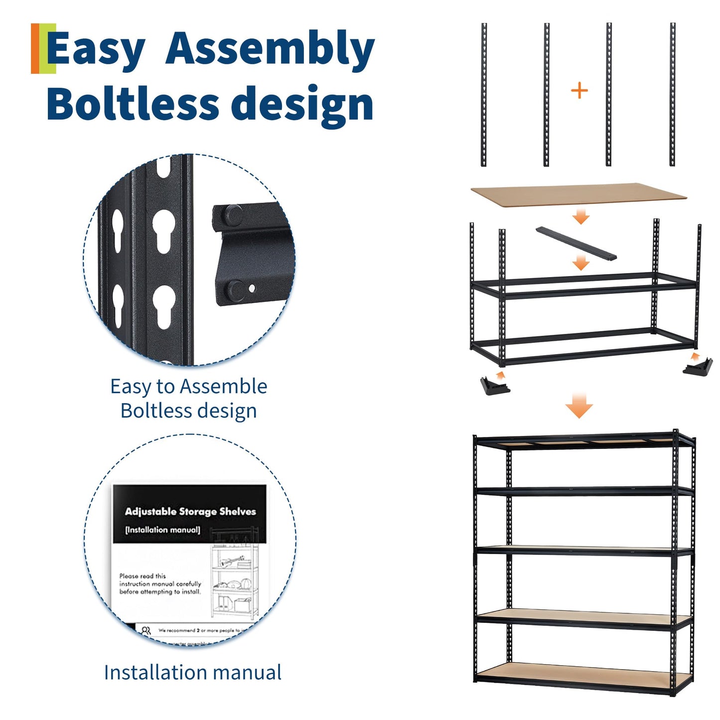PeakPursuit Storage Shelving Unit, 5-Tier Adjustable Metal Storage Shelves, 60" L x 24" W x 72" H Heavy Duty Garage Storage Shelves for Kitchen Pantry Basement Bathroom Laundry