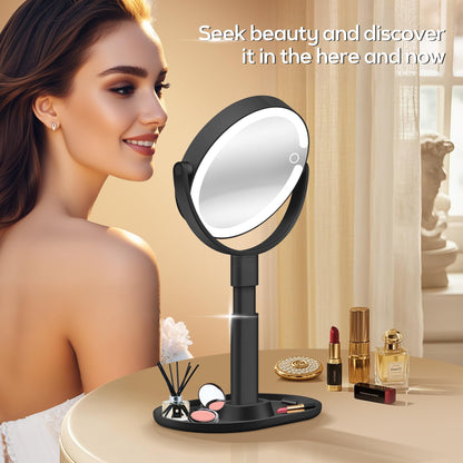B Beauty Planet Makeup Mirror with Lights, Lighted Magnifying Mirror 30X with 3 Lighting and Adjustable Brightness, 2-Sided Height Adjustable Vanity Mirror for Bathroom, Gifts for Women White