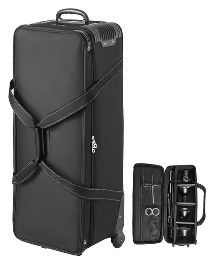 VEVOR Studio Equipment Trolley Case, 39.37 x 14.96 x 12.60 in / 100 x 38 x 32 cm, Rolling Camera Bag, Carrying Bag with Wheels Straps Padded Compartment Handle, for Light Stands, Tripods, Telescopes