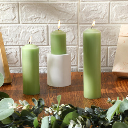 MTLEE 6 Pcs Pillar Candles 3 Set 2 in x 3, 6, 8 Inch Smokeless Dripless Unscented Pillar Candles Long Clean Wax for Wedding Dinner Party Spa Emergency Ceremony Home Decor (Green)