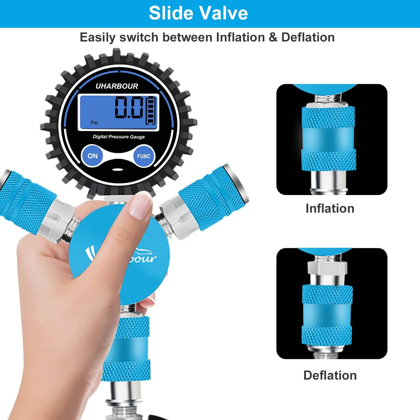 Uharbour 4 Tire Inflation Deflation System, 4 Tire Air Up Down System, 4 Tire Pressure Equalizer, Inflate or Deflate All 4 Tires at Once, Flexible Air Hose Fits Up to 155" Wheelbase.