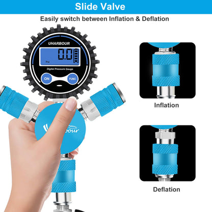 Uharbour 4 Tire Inflation Deflation System, 4 Tire Air Up Down System, 4 Tire Pressure Equalizer, Inflate or Deflate All 4 Tires at Once, Flexible Air Hose Fits Up to 155" Wheelbase.