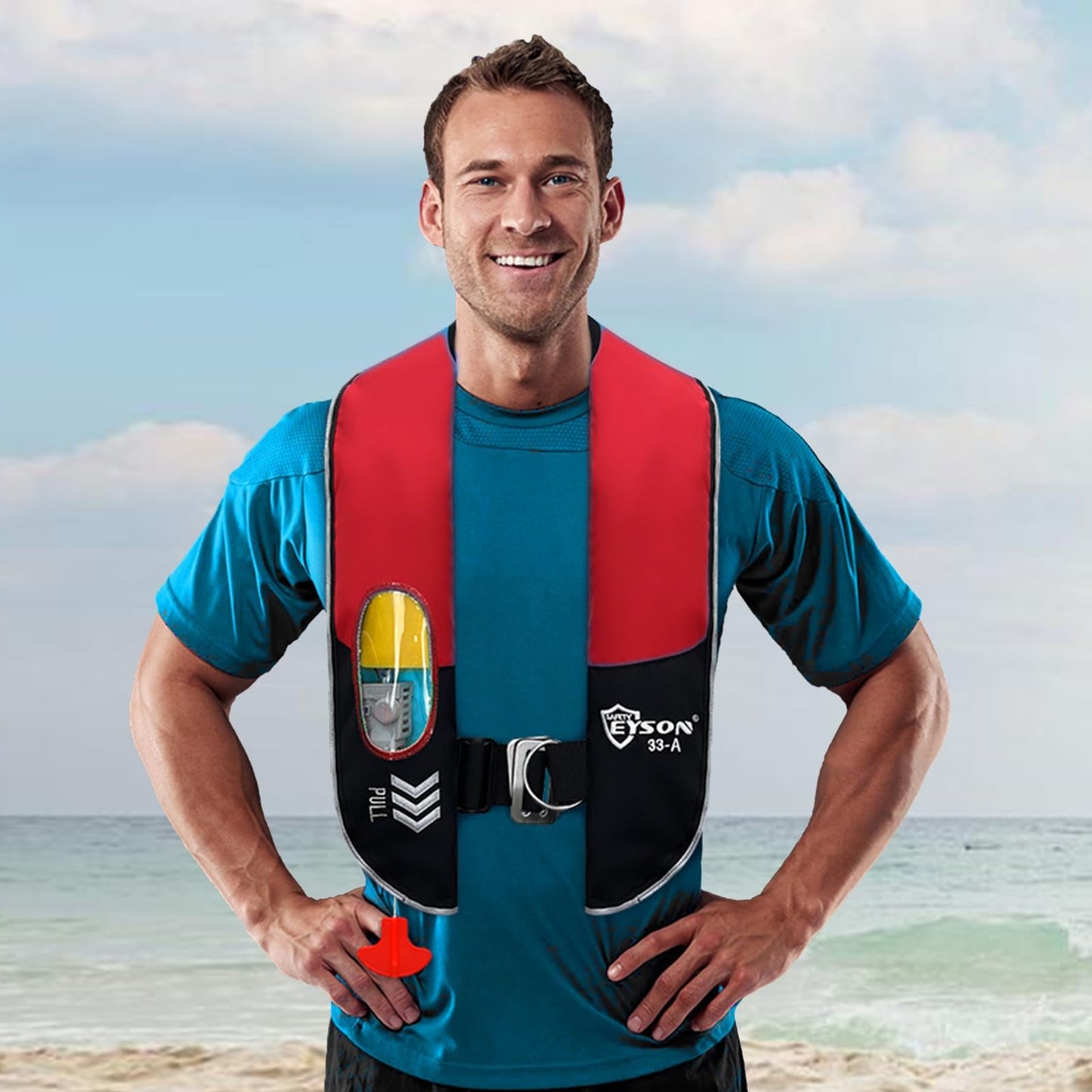 Automatic Inflatable Life Jacket,Life Vest for Adult,Preserver PFD for Adults,Supports Weight up to 330 pounds (RED-716)