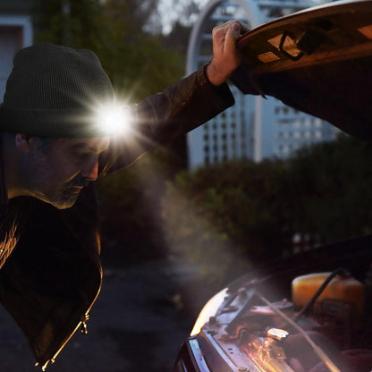 POWERCAP LED Hat Light 150 Lumens Rechargeable Fleece Beanie with Bright Built-in Headlamp Waterproof LED Warm One Size Cap