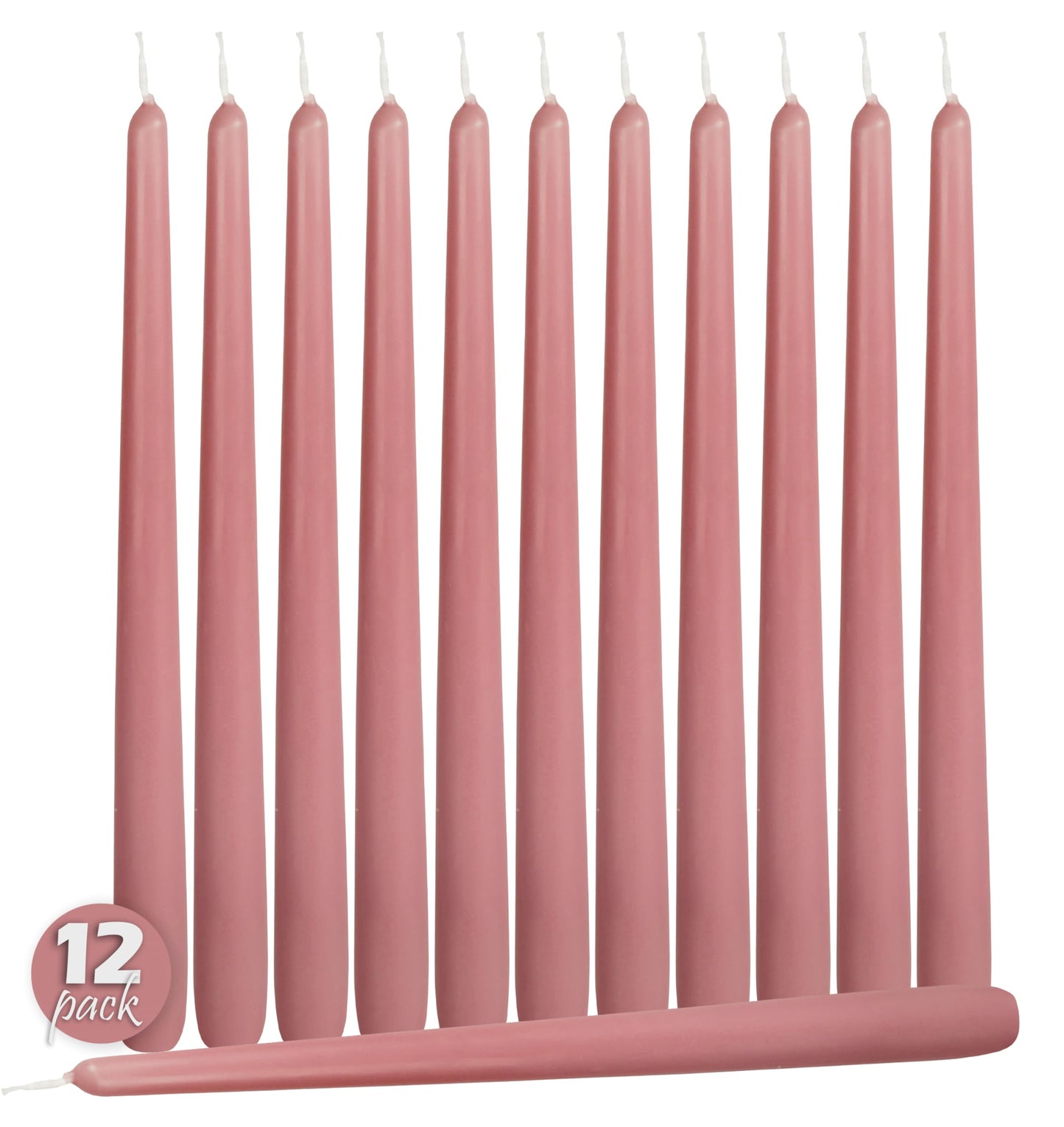Hyoola 12 Pack Tall Taper Candles - 14 Inch Rose Pink Dripless, Unscented Dinner Candle - Paraffin Wax with Cotton Wicks - 12 Hour Burn Time