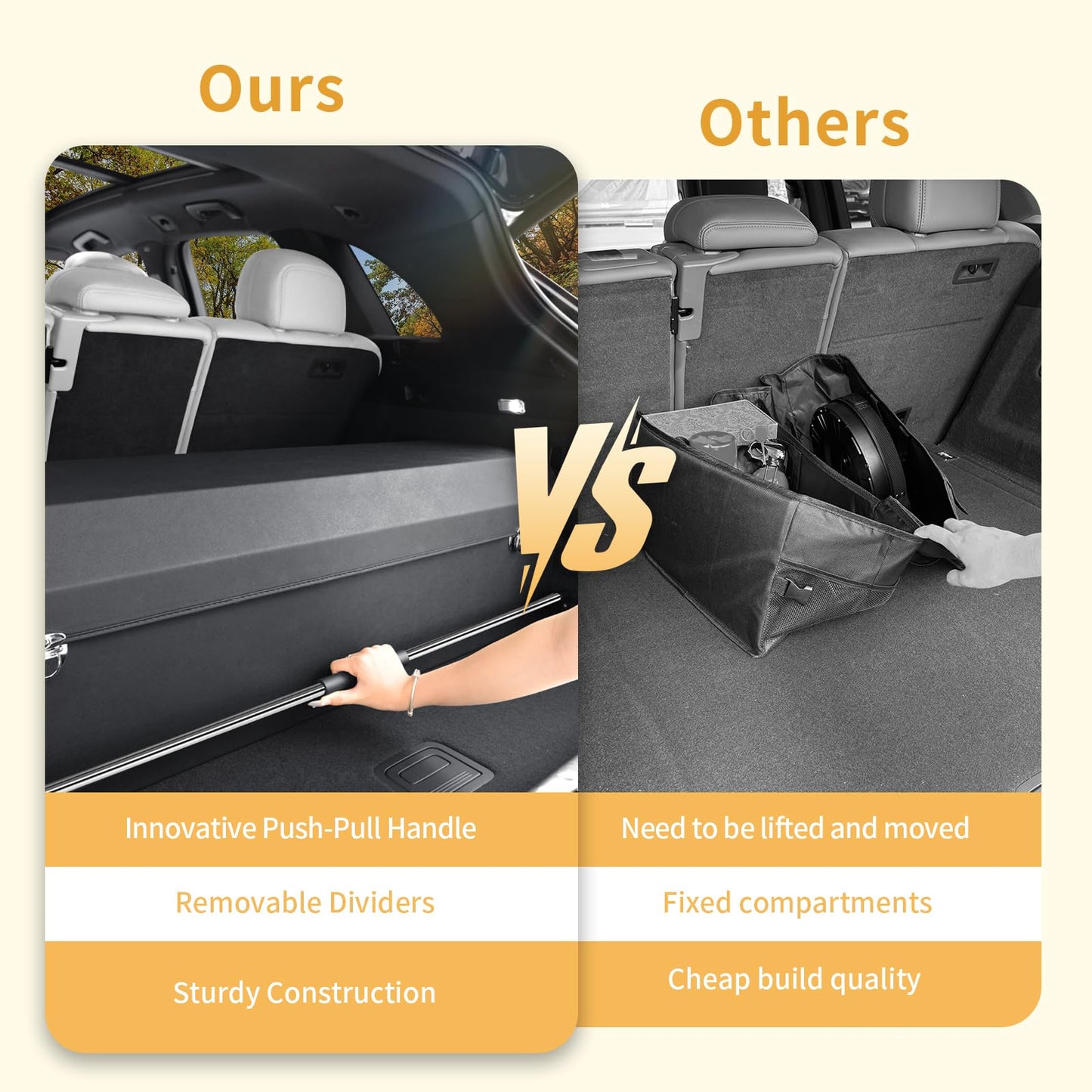 SUV Trunk Organizers, Leather Car Trunk Storage Organizer with Lid & Push-pull Handle, Large Capacity Waterproof Cargo Storage Box for SUVs Sedans Vans (39.7 x 11.4 x 12.2in)