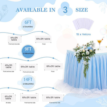 Baby Blue Tulle Table Skirts for Boy Birthday Party 14ft Baby Blue Tutu Table Cloths for Baby Shower Dessert Cake Table Decor