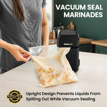 InstaSeal Vacuum Sealer - Preserves Food 5X Longer | Compact Upright Design with 12 Bags Included