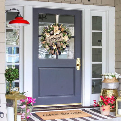 Spring Summer Wreath for Front Door,Farmhouse Magnolia Porch Decoration,Front Door Hanger,Housewarming Gift, Buffalo Plaid Year Round Wreath,Summer Home Decor