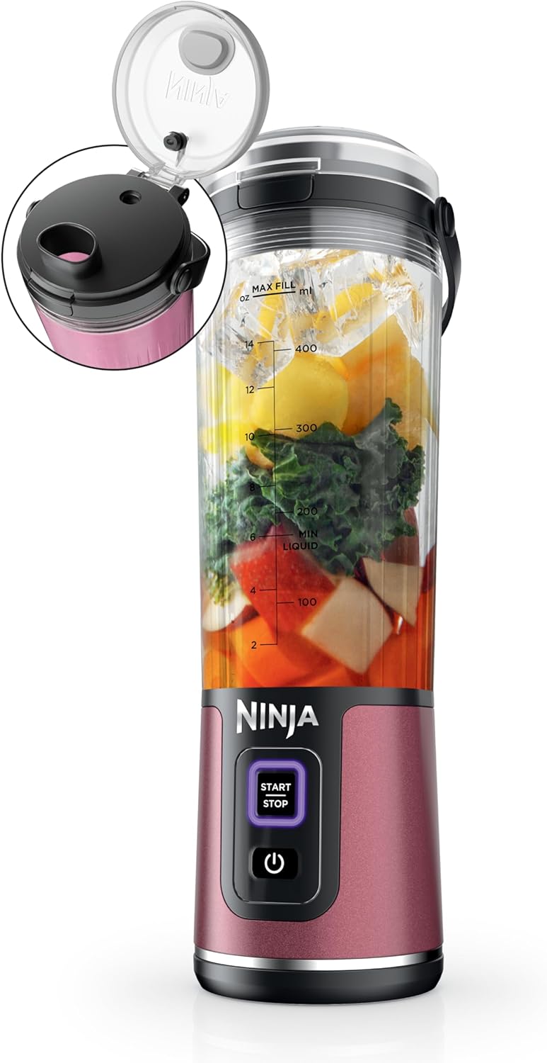 Ninja Blast Portable Blender - Cordless 18oz Personal Blender for Smoothies & Shakes | BPA-Free, Leakproof Lid, USB-C Rechargeable, Metallic Cherry