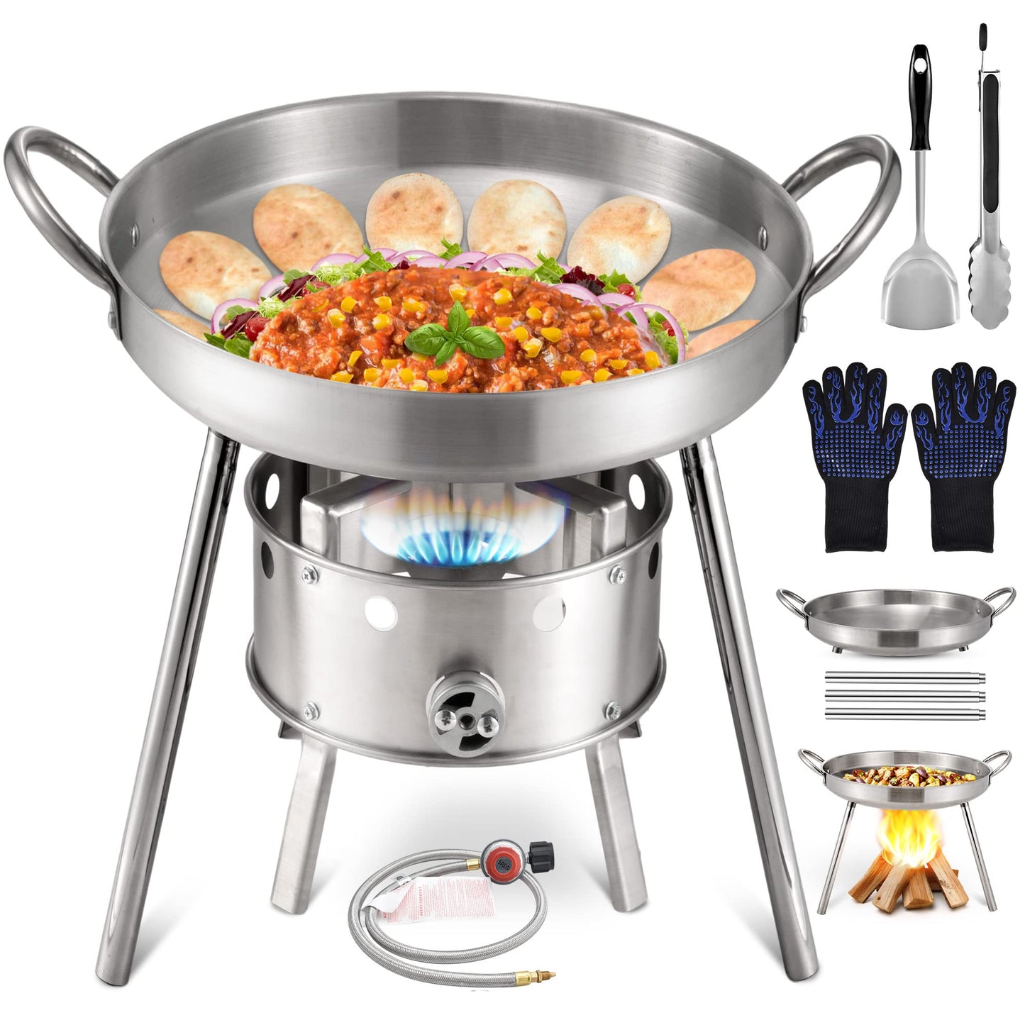 AOSION Heavy Duty 21" Stainless Steel Single Burner Propane Stove with Comal Set,37,000 BTU High-Pressure Outdoor Propane Burner Cooker,Discada Disc Cooker,Great for backyard and outdoor cooking.