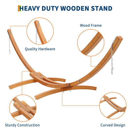 GarveeLife Wood Hammock Stand Only, Max 475 LBS, Heavy Duty Weatherproof Wood Hammock Stand for Outdoor, Indoor, Garden, Patio, Backyard, Curved