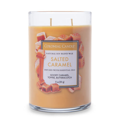 Colonial Candle Salted Caramel Scented Jar Candle, Classic Cylinders Collection, 2 Wick, Yellow, 11 oz - Up to 80 Hours Burn