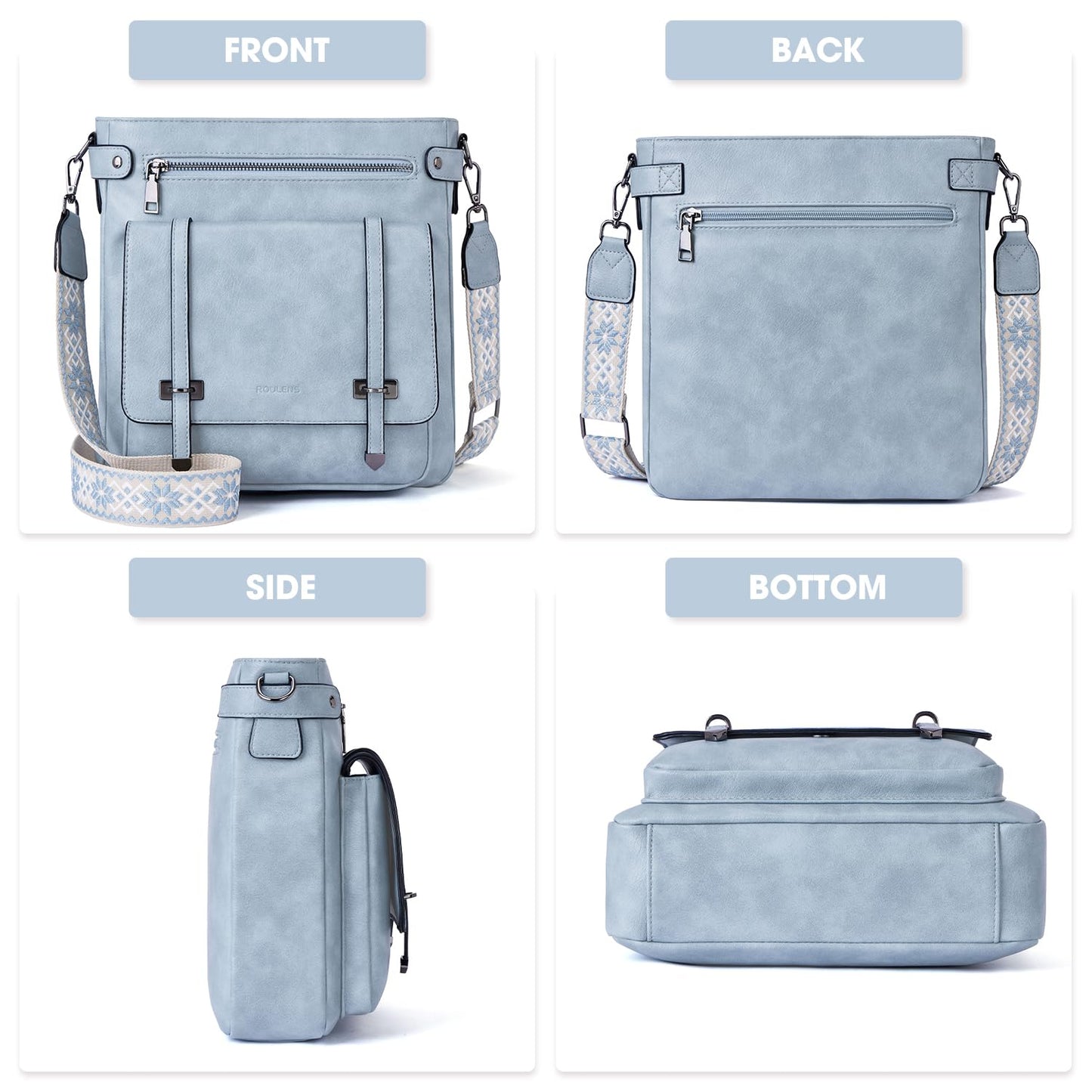 Roulens Crossbody Bags for Women,Multi Pocket Crossbody Purses Vegan Leather Shoulder Handbags Travel Purse Adjustable Strap