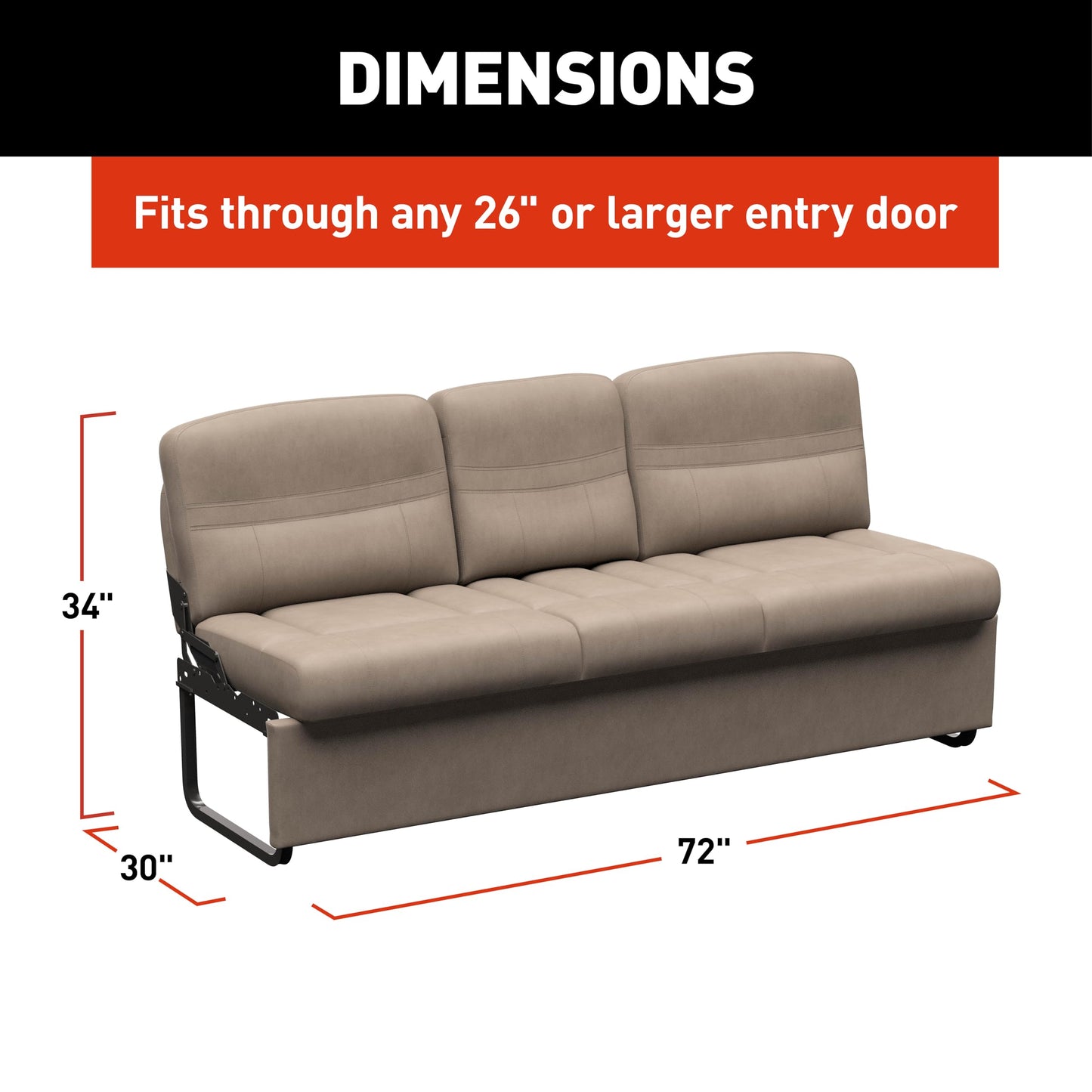 Thomas Payne Signature 72" Driftwood RV Jackknife Sleeper Sofa with Matching Kickboard, Easy Transition, High-Density Foam Cushioning, Fold-Down Center, Dual Cupholders - 2024044413