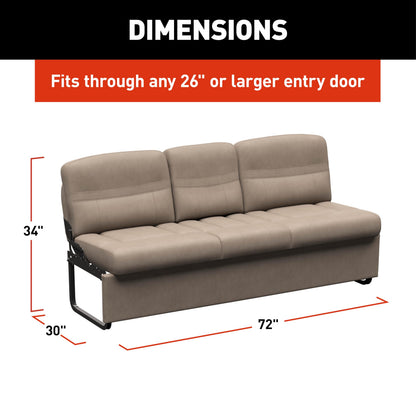 Thomas Payne Signature 72" Driftwood RV Jackknife Sleeper Sofa with Matching Kickboard, Easy Transition, High-Density Foam Cushioning, Fold-Down Center, Dual Cupholders - 2024044413
