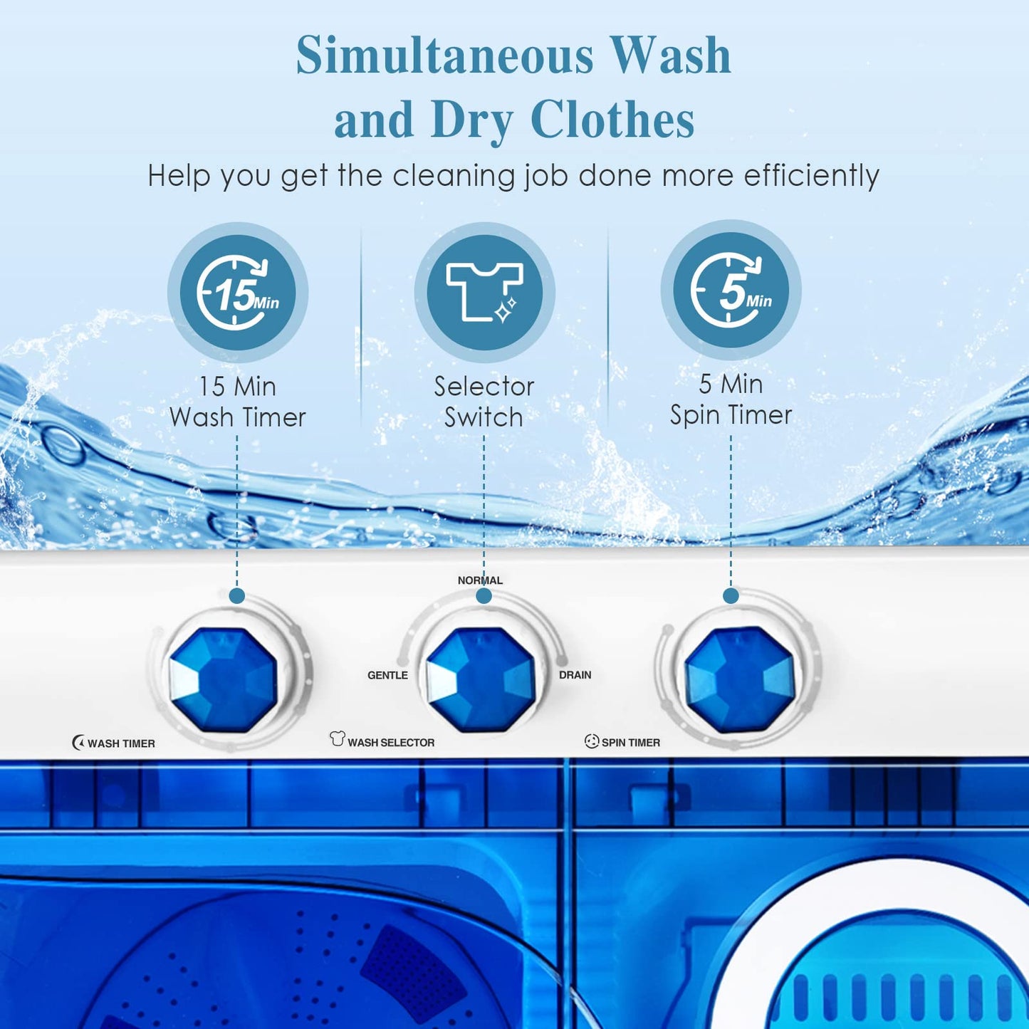 Giantex Portable Washing Machine, 26lbs Washer and Spinner Combo,18 lbs Washing 8 lbs Spinning, Built-in Drain Pump, w/Timer Control, Dorm Apartment Twin Tub Mini Laundry Washer Blue White