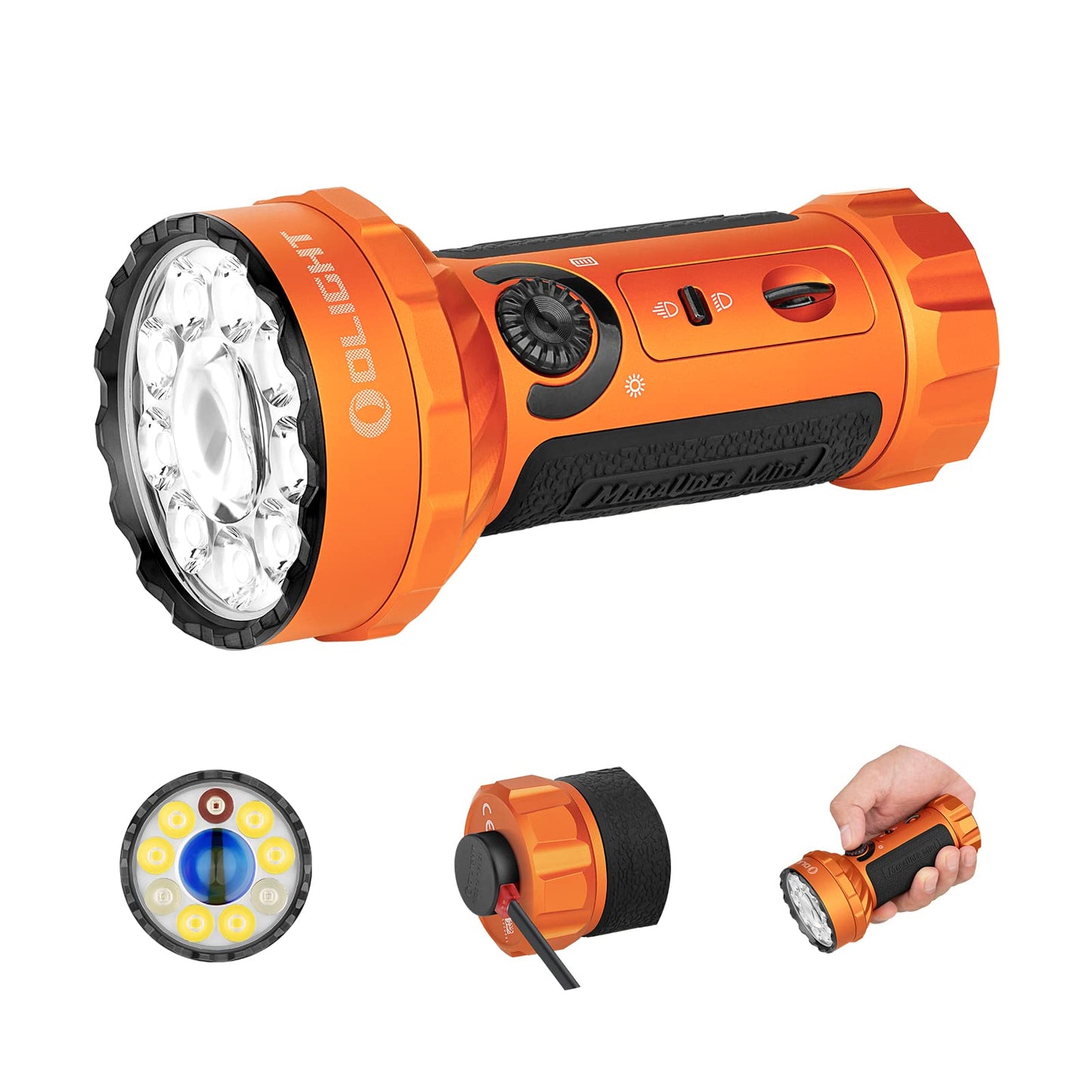OLIGHT Marauder Mini 7,000 Lumens Bright Flashlight with 600 Meters Beam Distance, Powerful RGB Lights, Magnetic Rechargeable for Outdoors Work, Hunting, and Searching (Orange)