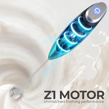 Zulay Kitchen Tornado Triple Whisk Milk Frother - Handheld Foam Maker for Coffee & Lattes | Includes 4 Duracell Batteries - Sea Depth