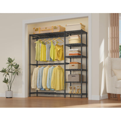 VIPEK X2 Expandable Reach-in Closet Racks Adjustable from 3'3" to 4'8" Portable Open Walk-in Closet Rack System with Flexible Shelves and Hanger Rods Clothing Rack for Hanging Clothes, Black